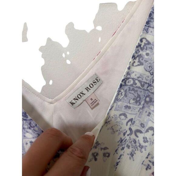 Knox Rose Chiffon Multicolored V-Neck Midi Dress Ruffle Tassel Boho Size Small - Picture 11 of 15